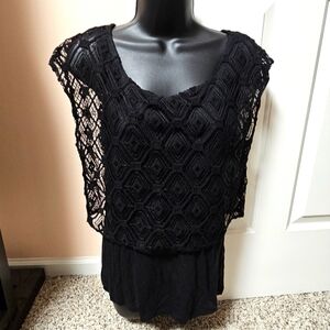 New York & Company Cutout Designed Overlay Scoop Neck Top